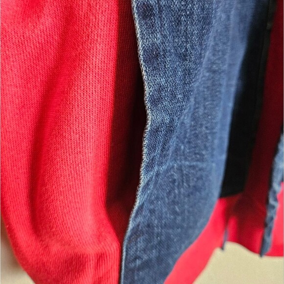 Vintage Red and Denim Western Tribal Beaded Concho Open Front Sweater Size L - Picture 5 of 9